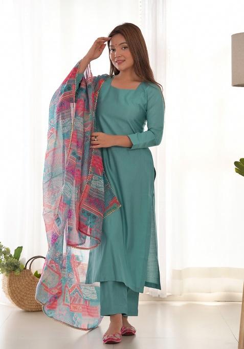 Wine Embroidery Silk Kurta Set