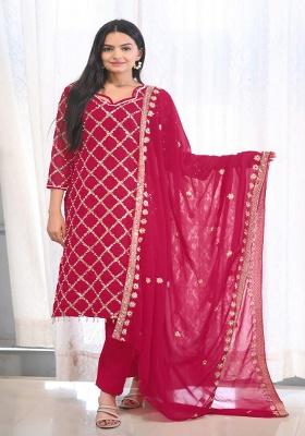 Red Embroidery Georgette Kurta Set
