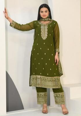 Mehendi Green Embroidery Georgette Kurta Set