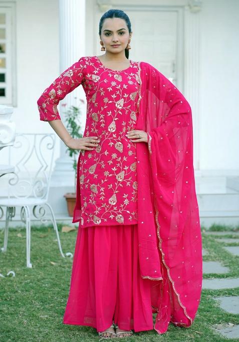 Rani Pink Embroidery Georgette Kurta Set