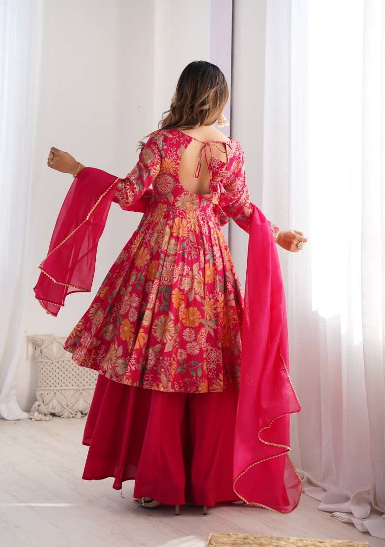 Multicolor Printed Work Silk Blend Kurta Set - Indya