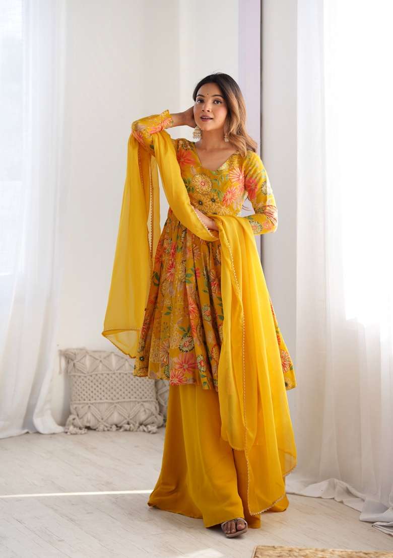 Multicolor Printed Work Silk Blend Kurta Set - Indya