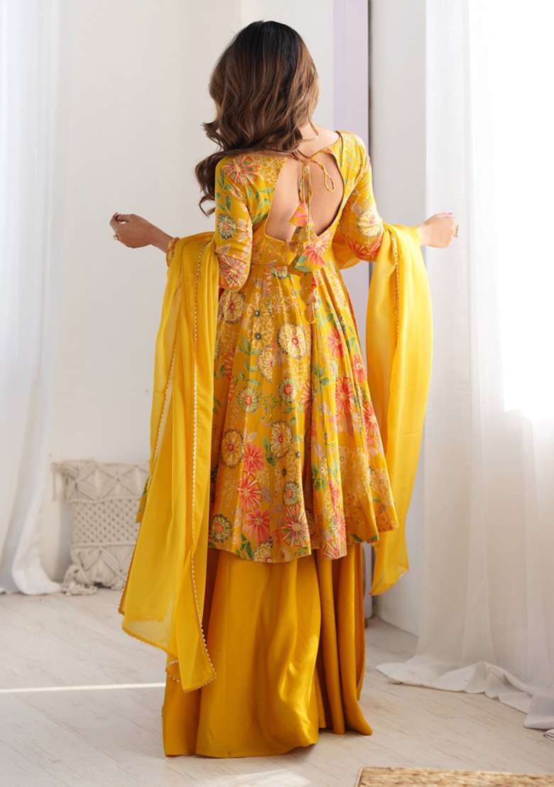Multicolor Printed Work Silk Blend Kurta Set - Indya