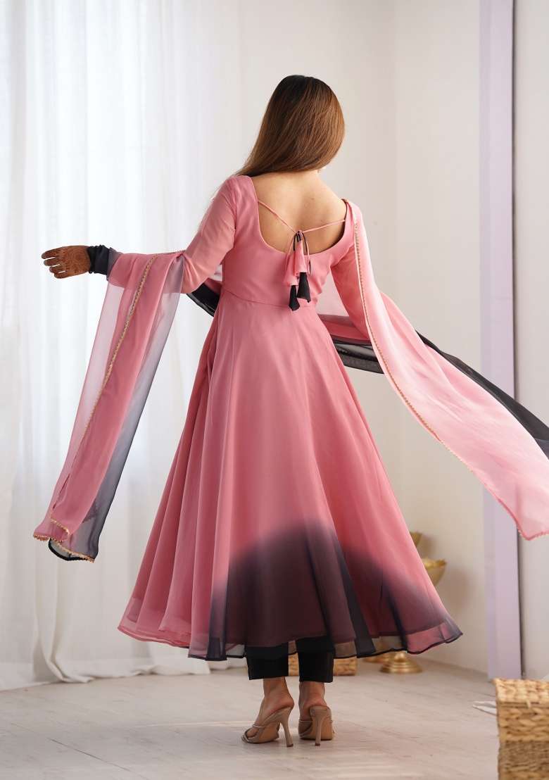 Pink Colorful Tye Dye Georgette Kurta Set - Indya