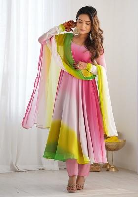Multicolor Colorful Tye Dye Georgette Kurta Set