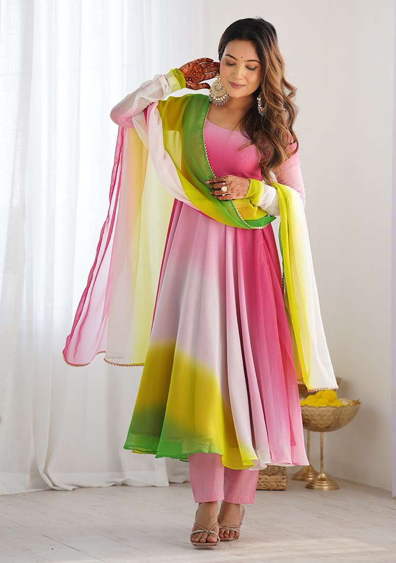 Multicolor Colorful Tye Dye Georgette Kurta Set - Indya