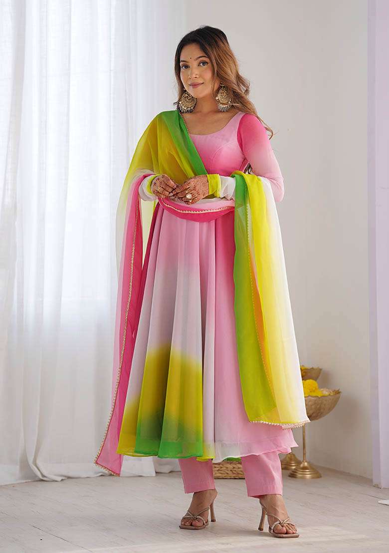 Multicolor Colorful Tye Dye Georgette Kurta Set - Indya