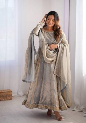 Grey Sequence Silk Kurta Set