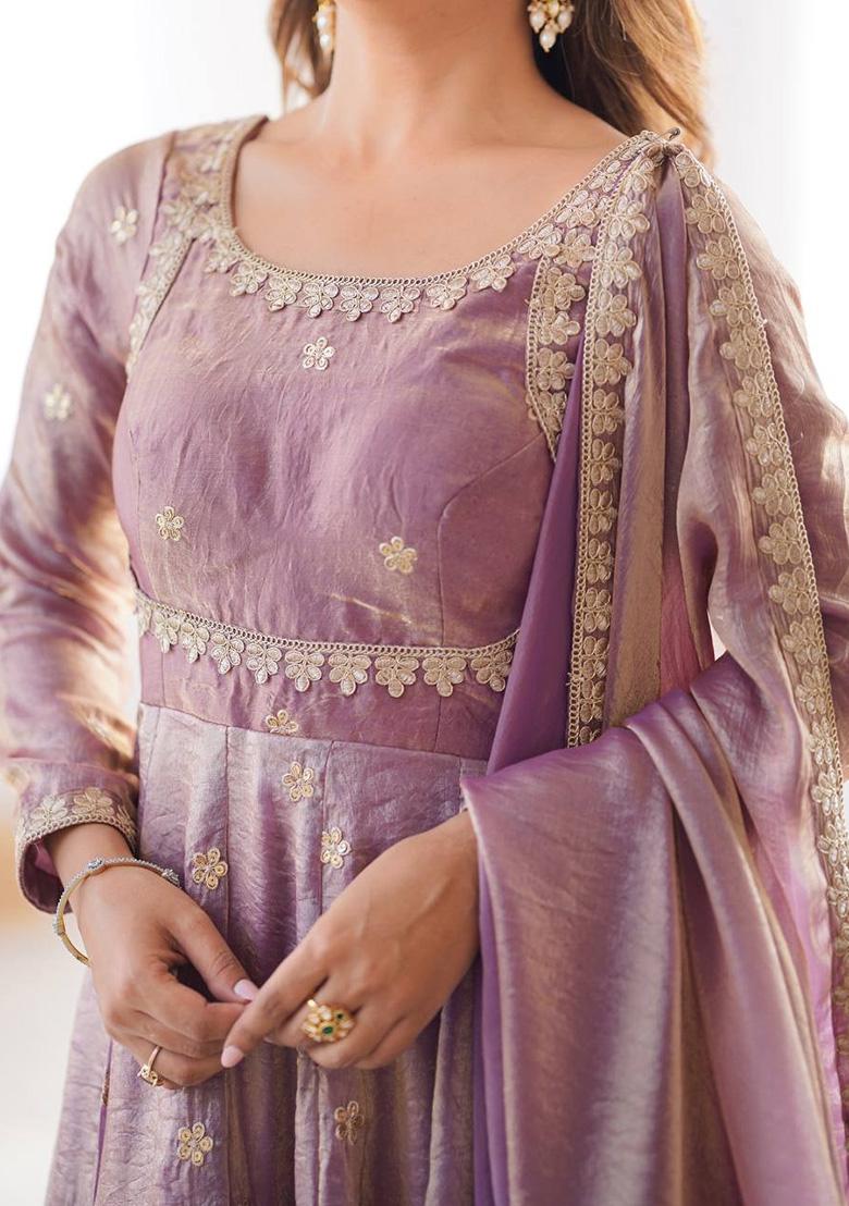 Lavender Sequence Silk Kurta Set - Indya
