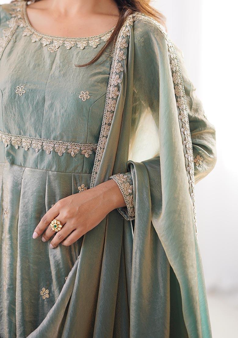 Sae Green Sequence Silk Kurta Set - Indya