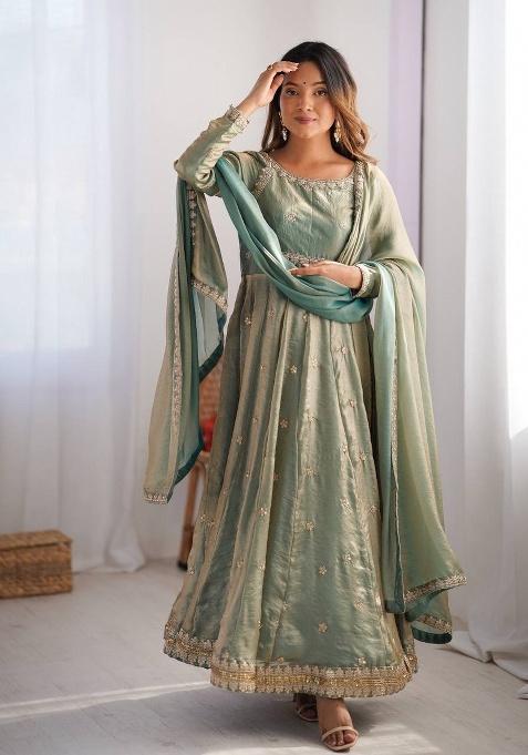 Sae Green Sequence Silk Kurta Set