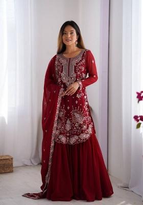 Maroon Sequence Georgette Kurta Set