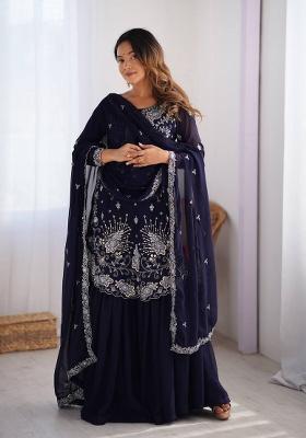 Navy Blue Sequence Georgette Kurta Set