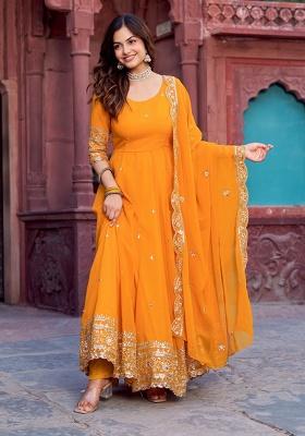 Mustard Sequence Georgette Kurta With Dipatta