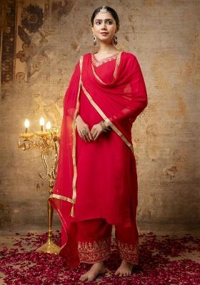 Pink Embroidery Silk Kurta Set