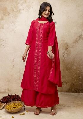 Pink Embroidery Silk Kurta Set