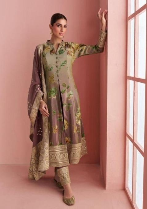 Multicolor Printed Silk Anarkali Set
