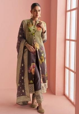 Multicolor Printed Silk Anarkali Set