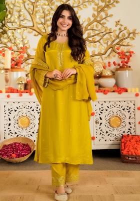 Yellow Embroidered Viscose Kurta Set