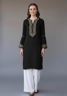 Black Embroidered Rayon Kurta Set