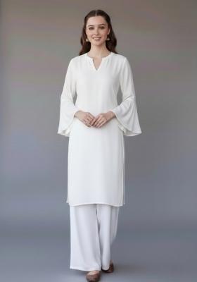 White Embroidered Rayon Kurta Set