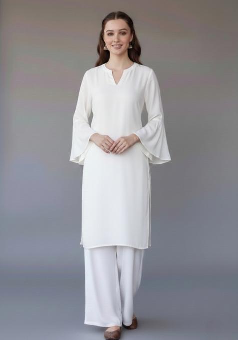 White Embroidered Rayon Kurta Set