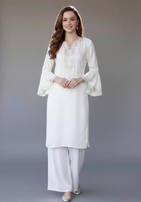 White Embroidered Rayon Kurta Set
