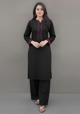 Black Embroidered Rayon Kurta Set