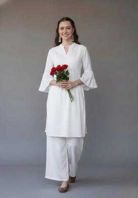 White Embroidered Rayon Kurta Set