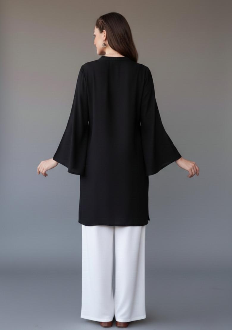 Black Embroidered Rayon Kurta Set - Indya