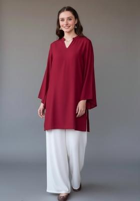 Maroon Embroidered Rayon Kurta Set