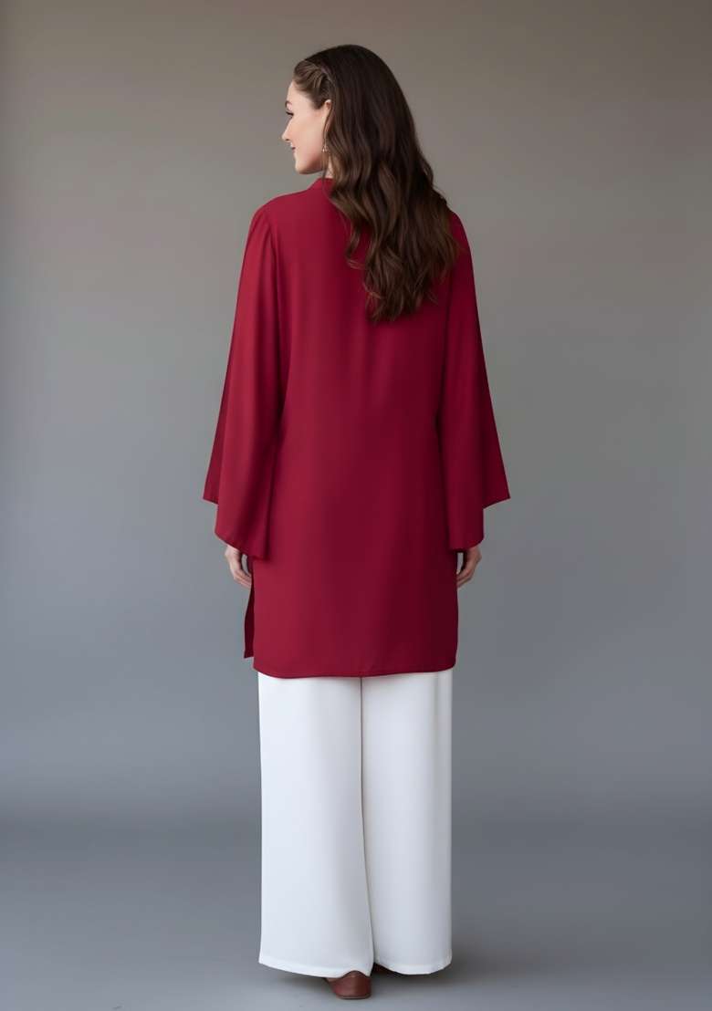 Maroon Solid Rayon Kurta Set - Indya