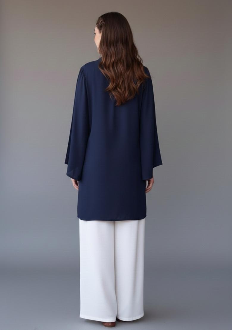 Navy Blue Embroidered Rayon Kurta Set - Indya