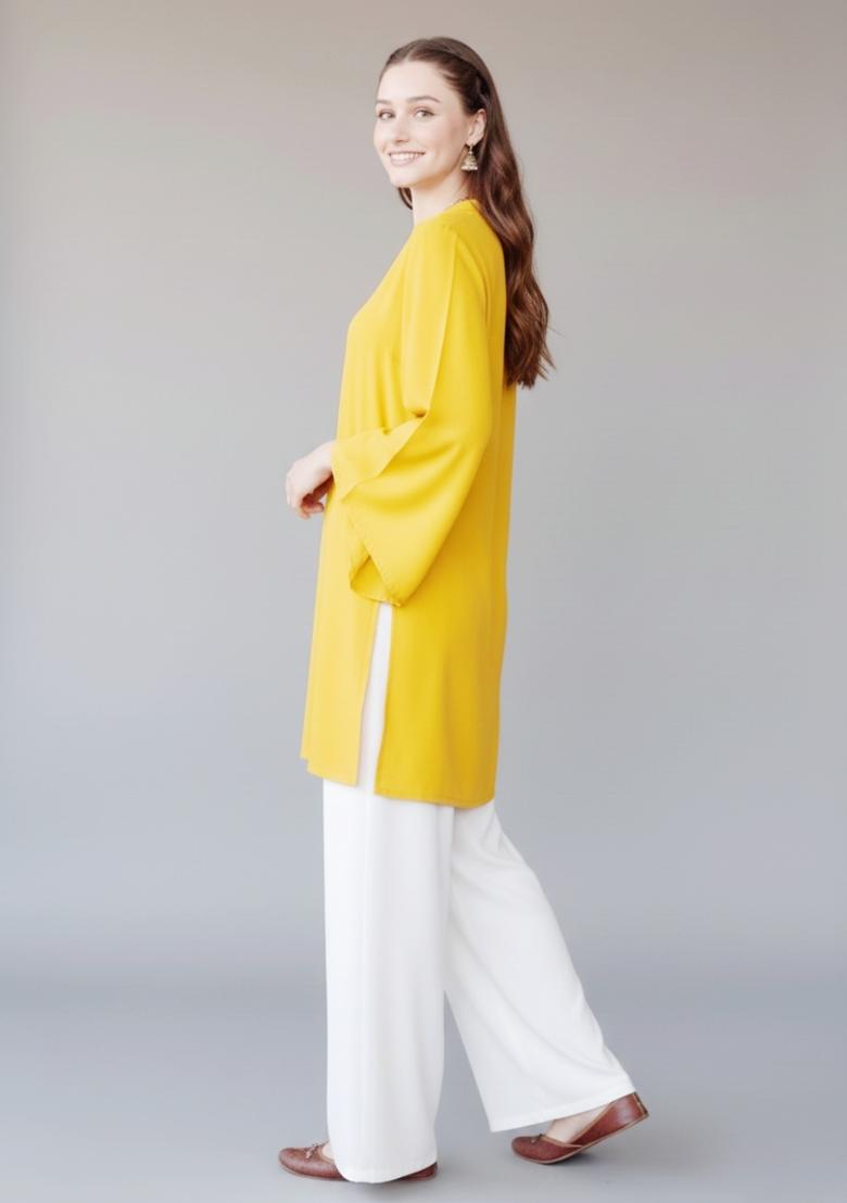 Yellow Embroidered Rayon Kurta Set - Indya