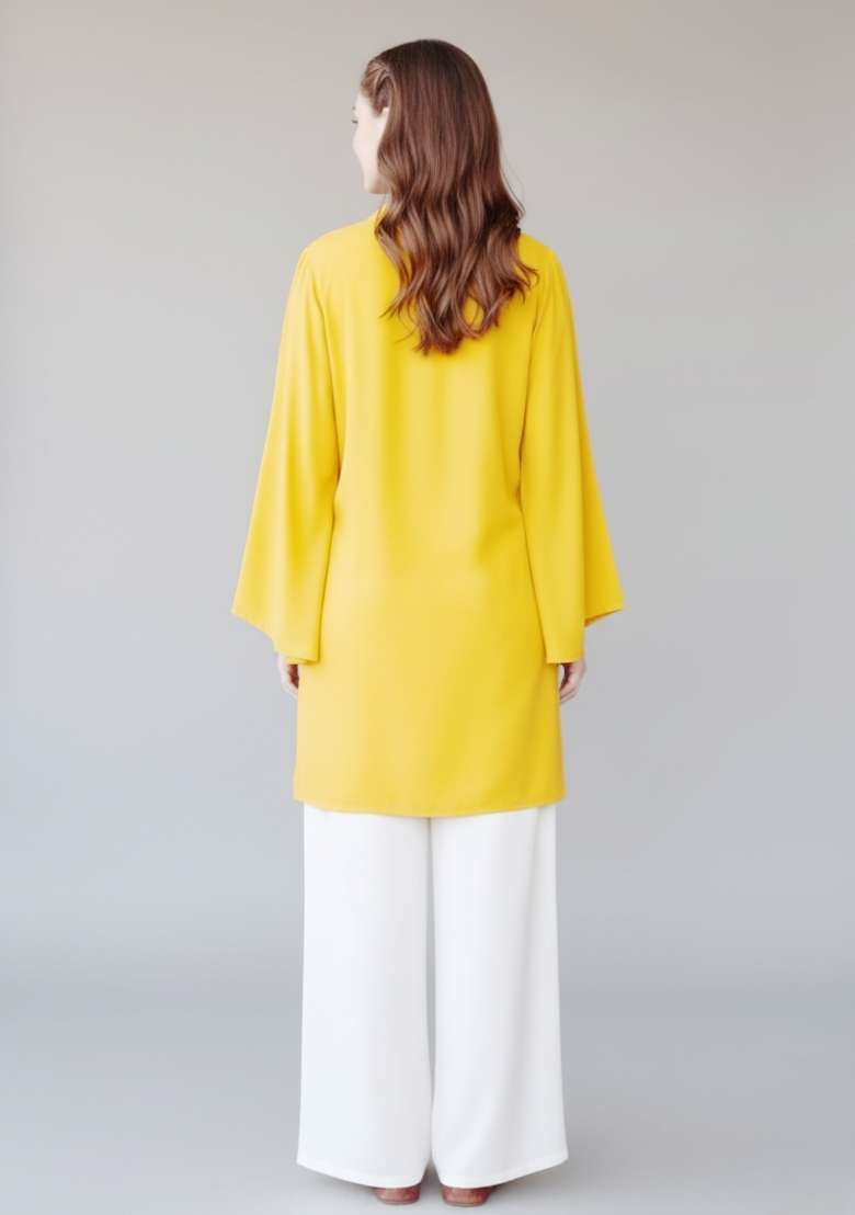 Yellow Solid Rayon Kurta Set - Indya
