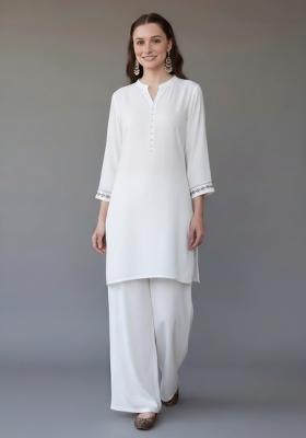 White Embroidered Rayon Kurta Set