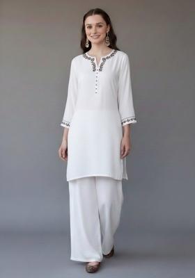 White Embroidered Rayon Kurta Set