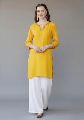 Red Embroidered Rayon Kurta Set