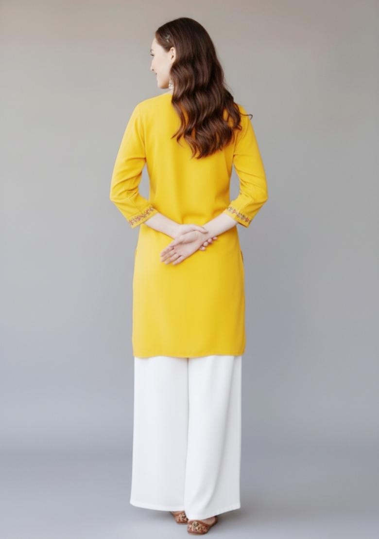 Red Embroidered Rayon Kurta Set - Indya