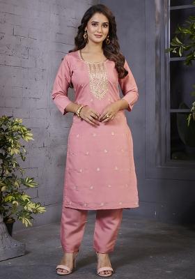 Pink Embroidered Silk Kurta Set