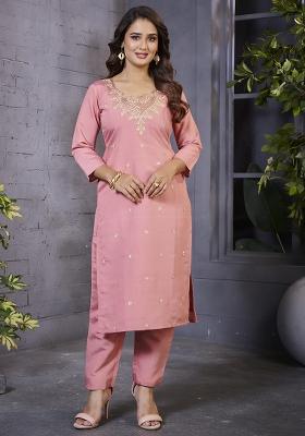 Pink Embroidered Silk Kurta Set