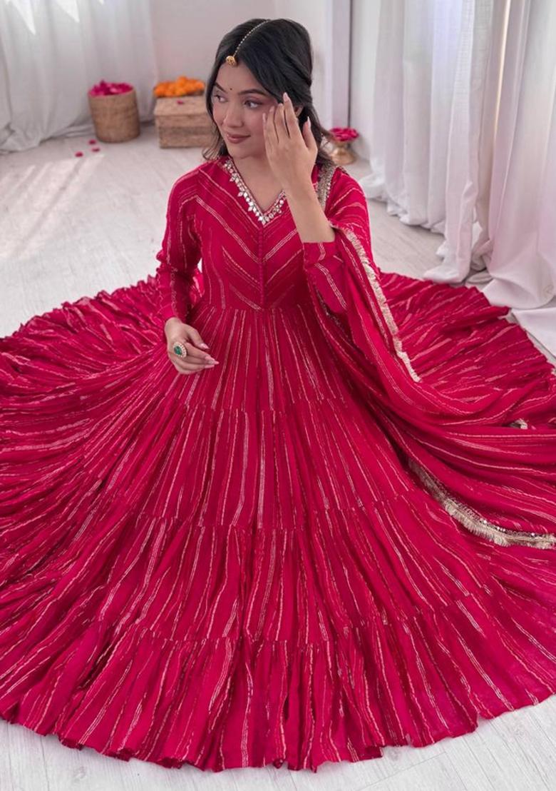 Pink Embroidered Silk Kurta Set - Indya