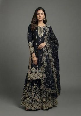 Black Embroidered Silk Kurta Set