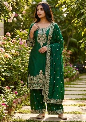Green Embroidered Silk Kurta Set
