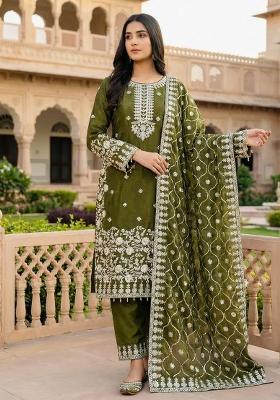 Green Embroidered Silk Kurta Set