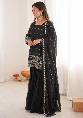 Black Embroidered Georgette Kurta Set