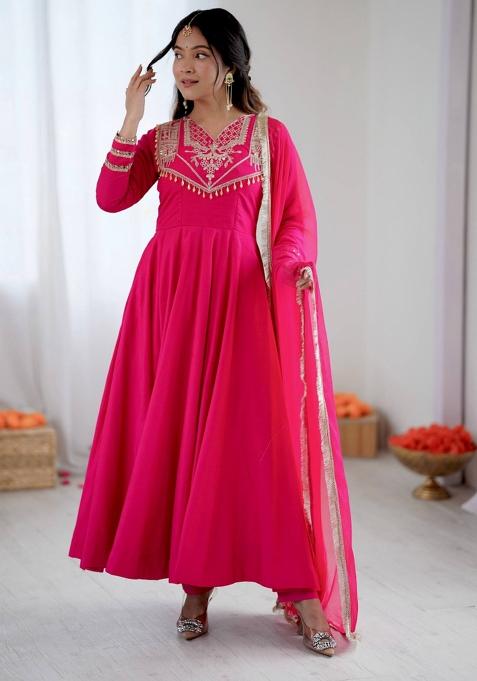 Pink Embroidered Silk Kurta Set