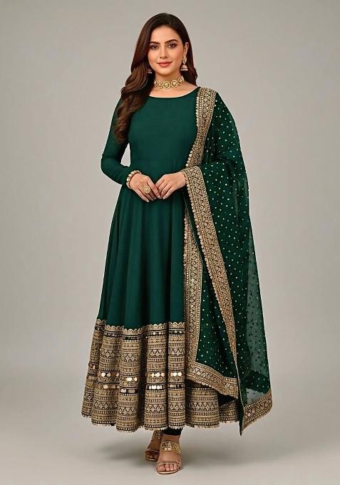 Green Embroidered Silk Kurta Set