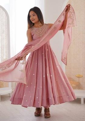 Baby Pink Embroidered Silk Kurta Set