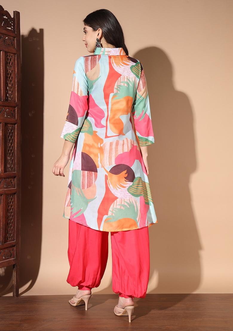 Pink Printed Cotton Kurta Set - Indya